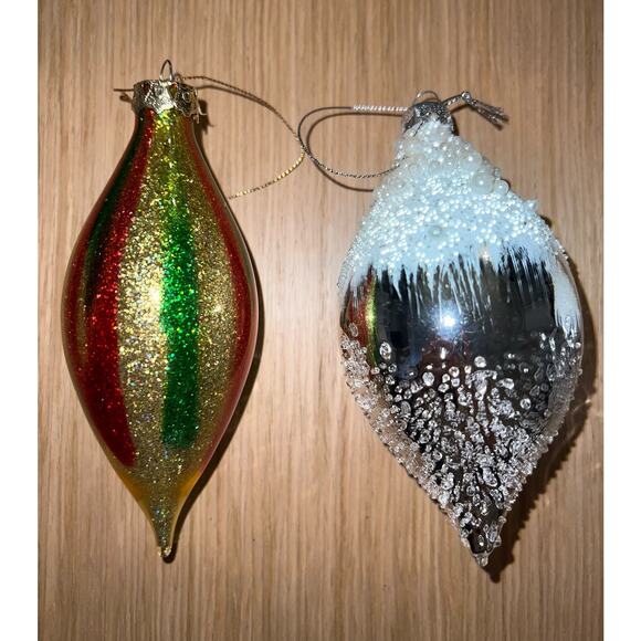 Lot of 4 Vintage Mixed Blown Glass Assorted Teardrop Ornaments Christmas - Picture 2 of 6